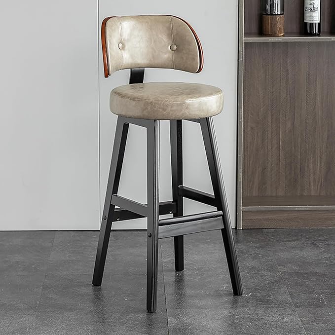 Set of 2/4 Counter Height Stools, 33" Upholstered Faux Leather with Back and Solid Wood Legs, Mid Century Chair for Kitchen Island Dining Room,Grey-Set of 2