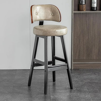 Set of 2/4 Counter Height Stools, 33" Upholstered Faux Leather with Back and Solid Wood Legs, Mid Century Chair for Kitchen Island Dining Room,Grey-Set of 2