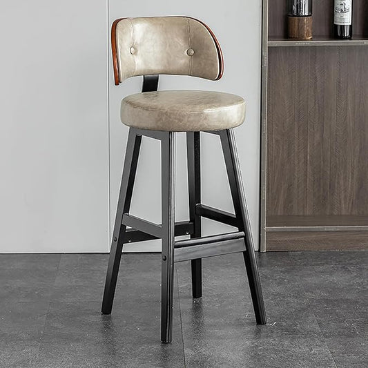 Set of 2/4 Counter Height Stools, 33" Upholstered Faux Leather with Back and Solid Wood Legs, Mid Century Chair for Kitchen Island Dining Room,Grey-Set of 2