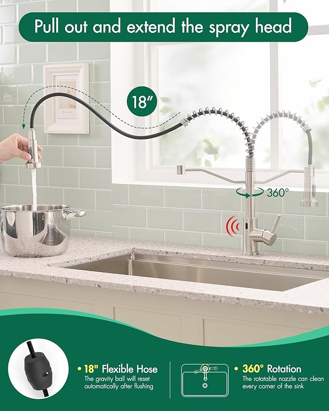 AIMADI Touchless Kitchen Faucet with Pull Down Sprayer,Brushed Nickel Motion Sensor Kitchen Sink Faucet,Smart Hands Free Stainless Steel Spring Faucets for Farmhouse RV Utility Sink,1 or 3 Hole