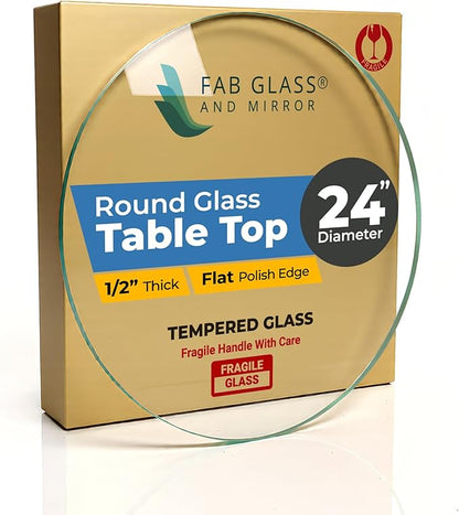 Fab Glass and Mirror Round Glass Table Top, 24 Inch, Clear