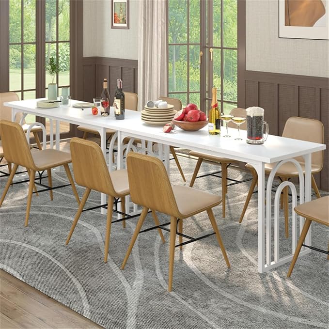White 63" Rectangular Dining Table with Adjustable Foot Pads for Stability & Small Spaces, Narrow Kitchen Table, Space Saving Dining Tables, Kitchen Island Tables Stable Dining Table