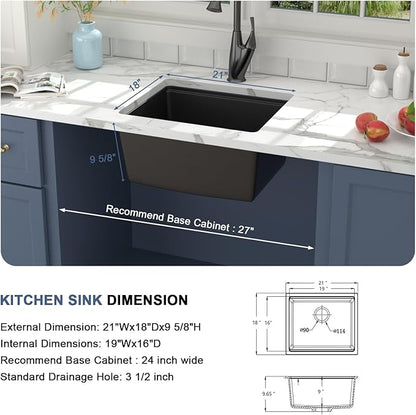 Lordear 21 Inch Granite Composite Bar Sink - 21"x18" Undermount Kitchen Sink Black Single Bowl Under Counter Ledge Workstation Bar Prep RV Basin