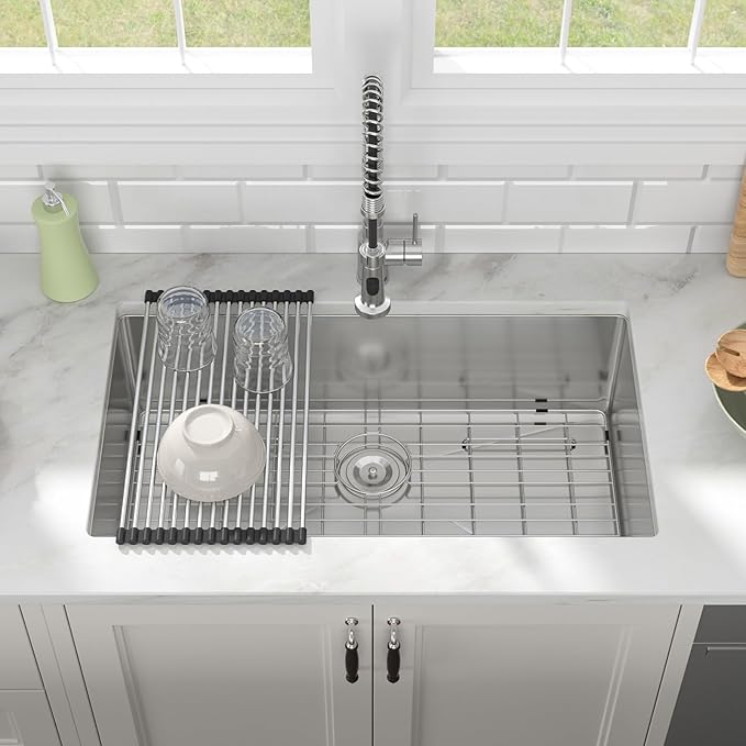 33 inch Undermount Kitchen Sink 16 Guage 304 Stainless Steel Single Bowl Moden Handmade Under Counter Large Kitchen Sinks 33"X19"