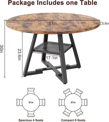 Jocoevol 51'' Round Dining Table for 6,Kitchen Dining Room Circle Dinner Pedestal Table,Space Saving Wood Kitchen & Dining Room Furniture (Vintage, 51In)