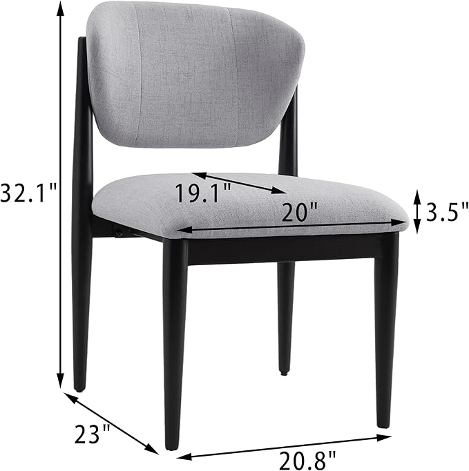 Casaphoria Dining Chairs Set of 2, Solid Black Wood Legs Upholstered Kitchen Chairs, Mid Century Modern Ergonomic Curved Back Accent Chair for Dining Room, Home Office and Vanity, Gray