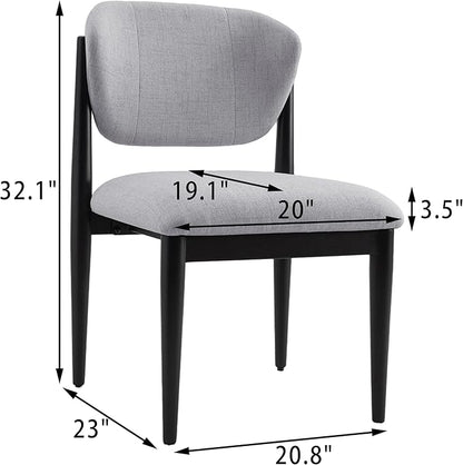 Casaphoria Dining Chairs Set of 2, Solid Black Wood Legs Upholstered Kitchen Chairs, Mid Century Modern Ergonomic Curved Back Accent Chair for Dining Room, Home Office and Vanity, Gray