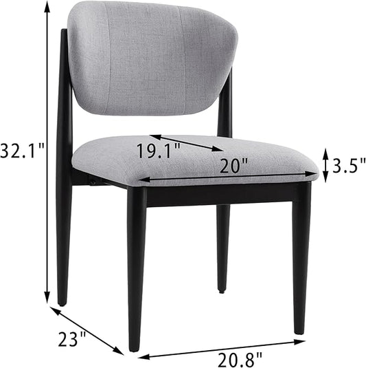 Casaphoria Dining Chairs Set of 2, Solid Black Wood Legs Upholstered Kitchen Chairs, Mid Century Modern Ergonomic Curved Back Accent Chair for Dining Room, Home Office and Vanity, Gray