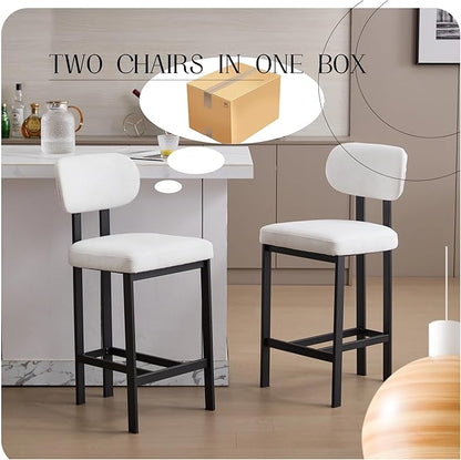 Bar Stools Set of 2, 26 inch Counter Height - Modern Upholstered Kitchen Island Chairs with Metal Legs for Dining & Bar Areas