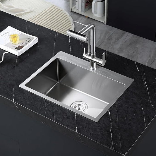 20-Inch Drop In Kitchen Sink Brushed Nickel- TSIBOMU 16 Gauge Stainless Steel Single Bowl Topmount Kitchen Sink with 1 Faucet Hole, D20"xW16"xH9"
