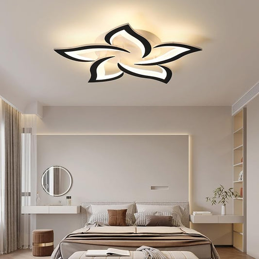 JAYMP 25.6" Flower Shaped Ceiling Light Dimmable Modern Ceiling Lamp Remote Control LED Lighting Fixture for Bedroom Dining Room Kitchen (Black/5 Petals)
