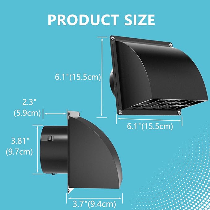 2 Pcs 4 Inch Dryer Vent Cover Outside, HG Power Metal Exterior Vent Cover with Removable Screen & Cushioned Non-Return Flap, Air Wall Vent for House, Range Hood, AC, Opening Diameter: 3.81" Black
