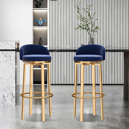 Swivel Stools Gold Metal Leg Height stools with Back High Dining Chairs for Home Kitchen Island-Grey 2 Pcs-25.6in Sitting (Blue 1 Pcs)