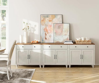 WAMAPT Buffet Cabinet with 6 Doors and 3 Drawers, Large Coffee Bar Table Wood Kitchen Storage Cabinets, Modern Farmhouse Sideboard Credenza for Dining Room, White, 101 inch
