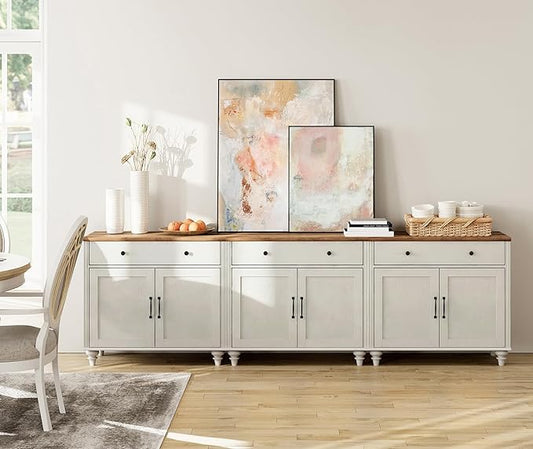 WAMAPT Buffet Cabinet with 6 Doors and 3 Drawers, Large Coffee Bar Table Wood Kitchen Storage Cabinets, Modern Farmhouse Sideboard Credenza for Dining Room, White, 101 inch