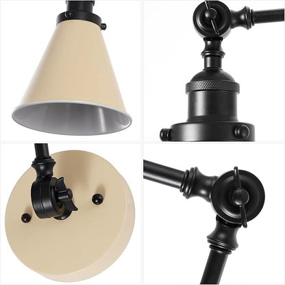 JONATHAN Y 7" Almond/Black Classic Industrial Metal Adjustable Arm LED Wall Sconce for Bedside Reading, Farmhouse Swing Arm Wall Lamp with Metal Shade, Hardwired (JYL7462F-SET2)