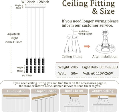 ykolupty Modern Crystal Chandelier 10-Lights Rectangle Pendant Light LED Dimmable Silver Linear Chandelier Flush Mount Crystal Pendant Light for Living Room Dining Room Foyer