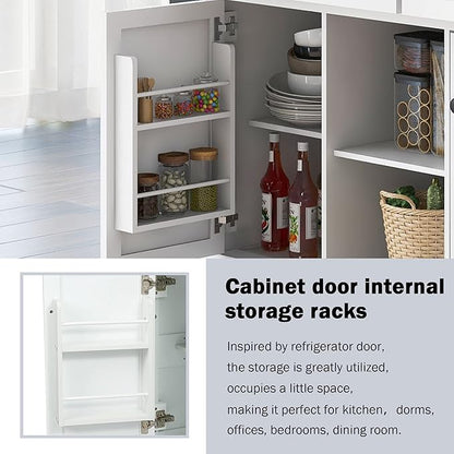 Mobile Kitchen Island with Drop Leaf, Rolling Kitchen Cart on 5 Wheels with Rubberwood Top, Storage Cabinet with 3 Storage Compartment, Spice and Towel Racks for Dining Room