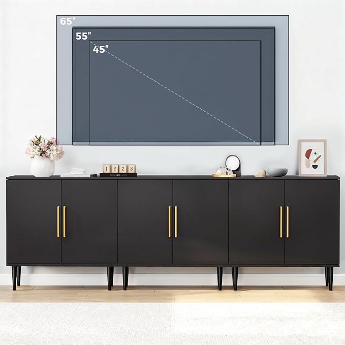 Vrullu Modern Storage Cabinet, Free Standing Buffet Cabinet, Black Sideboard and Buffet Storage, Wood Accent Furniture for Living Room, Hallway, Entryway, Dining Room (2, Black)