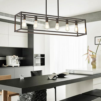 Dining Room Light Fixture, Kitchen Fixture Lights Pendant Lights Kitchen Island Oil Rubbed Bronze 6-Light Industrial Pendant Lighting for Kitchen Island