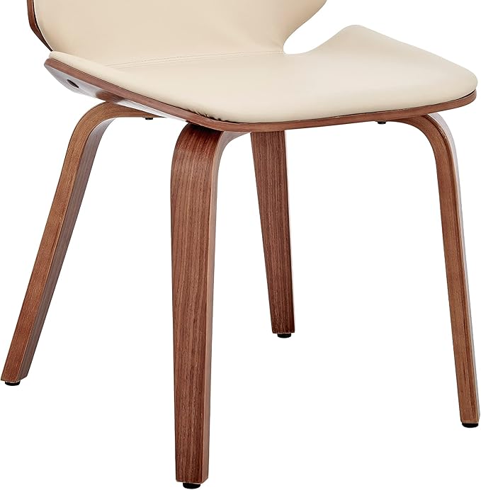 Armen Living Brinley Mid Century Modern Cream Faux Leather and Walnut Wood Dining Room Accent Side Chair for Kitchen Table Desk Vanity
