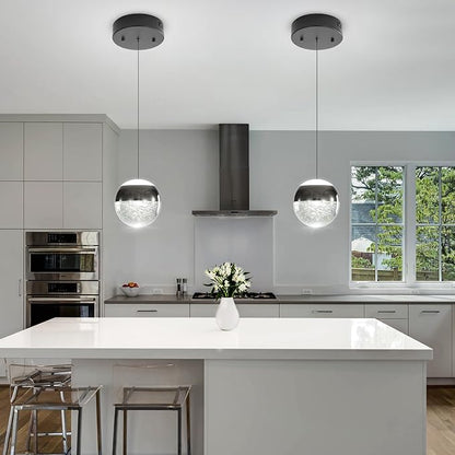 Modern Crystal Chandelier Black Globe Pendant Light Fixture, Mini Globe Ceiling Hanging Light Fixture for Living Room Bedroom Kitchen