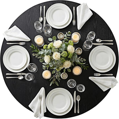 NUTIKAS 42 Inch Round Dining Table for 4, Modern Black Wood Grain Kitchen Table with Cross Metal Legs, Circular Industrial Dinner Table for Small Spaces, Breakfast Nook, Apartment, Office