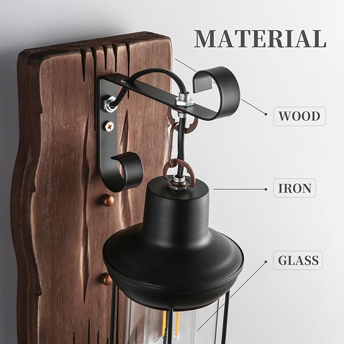 Rustic Wall Sconces Farmhouse Wood Wall Light Fixtures Retro Industrial Wall Lamp for Stairway Hallway Dining Room Loft Indoor Areas