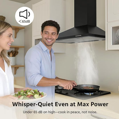 Range Hood 30 inch, 450 CFM Wall Mount Kitchen Hood in Cold Steel with Black Powder Coating Finish, LED Lighting, 3 Speed Exhaust Fan, Ducted/Ductless Convertible (Charcoal Filters Included)