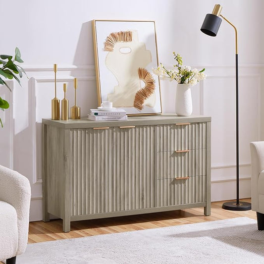 OAKHAM HOME Oxford Fluted Storage Sideboard Large Buffet with Adjustable Shelves, Multifunctional Accent Console Cabinet for Living Room