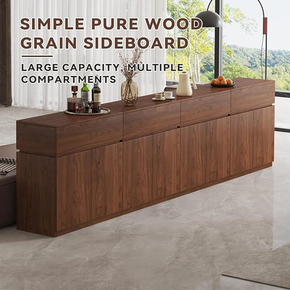 126" Buffet Cabinet with Drawers & Door, Console Table, Set of 4 Modular Stackable Sideboard Coffee Bar Cabinet with Adjustable Shelves, Matte Walnut Storage Accent Credenza for Living Room