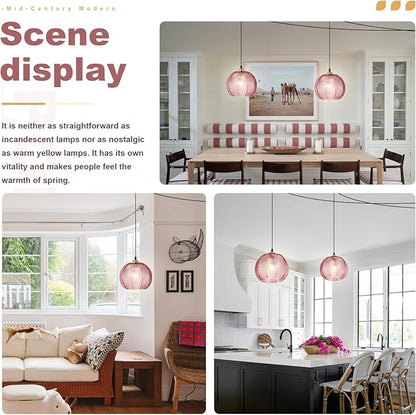 Hanging Plug in Lights for Ceiling 2 Pack, Pink Glass Chandelier Plug in Light Fixture, Modern Corded Hanging Lamps for Living Room Kitchen Dining Room Girls Bedroom