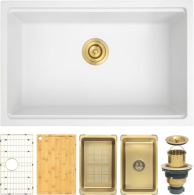 White Kitchen Sink,Granite Composite Undermount Kitchen Sink,Single Bowl Drop In Kitchen Sinks (28" X 18")
