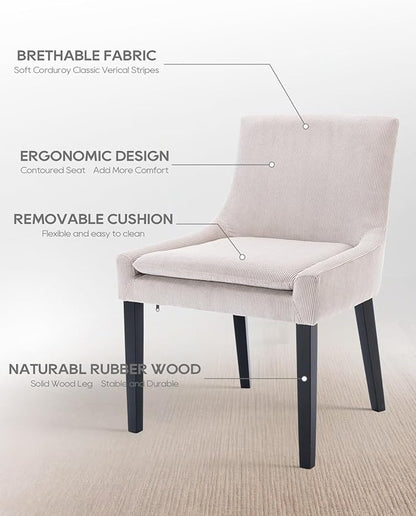 Dining Chairs Set of 2 – Extra Wide & Padded Corduroy Dining Chairs with Solid Wood Legs, High-Density Foam Cushion, Mid-Back Modern Kitchen Chairs for Comfortable Everyday Use