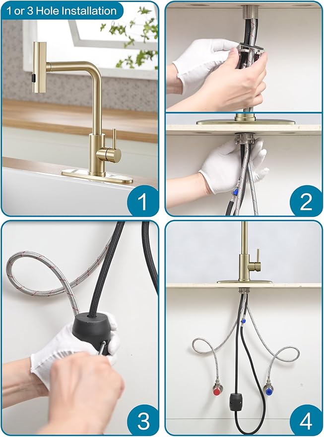 Gold Kitchen Faucets with Pull Down Sprayer,Waterfall Kitchen Sink Faucet,Commercial Utility Stainless Steel Kitchen Faucets,Single Handle Kitchen Sink Faucet with Pull Down Sprayer for 3 Function