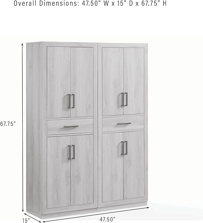 Crosley Furniture Isla 2-Piece Modern Kitchen Storage Pantry Cabinet Set with Shelves, Dining, Laundry Room, Ash