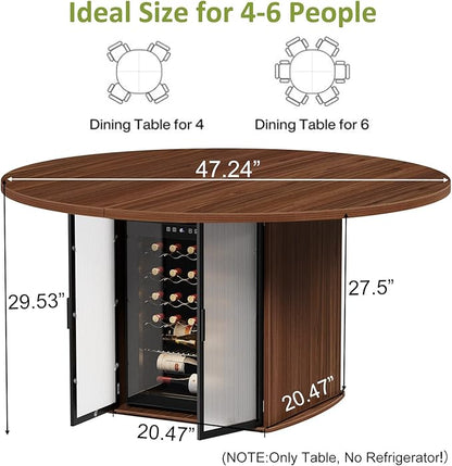 IBF Round Dining Table with Storage for 4 to 6, 47" Circle Kitchen Table with Fridge Space, Wood Dining Room Tables with Adjustable Shelf, Circular Dinner Tables for Home Kitchen, Walnut (Only Table)