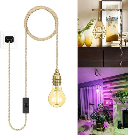 Plug in Pendant Light Kit with Switch, 11.5ft Gold Hanging Light Cord, E26 Metal Ceramic Socket, Industrial Plug-in Lights Fixture for Living Room Bedroom