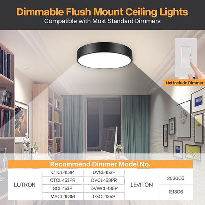 Matte Black Flush Mount Ceiling Light, 3000-5000K 13inch Modern Bedroom Lighting Fixtures Ceiling Mount, Dimmable Overhead Led Light Fixture for Hallway Bathroom Stairwell, ETL Listed