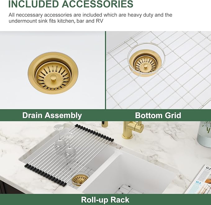 33 Granite Composite Kitchen Sink - Couoko 33x19 Inch Undermount Granite Kitchen Sink White Quartz Sink Under Counter Double Bowl Sink Basin 50/50
