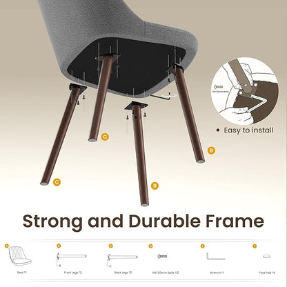 MALOL Upholstered Dining Chairs Set of 6, Modern Fabric Kitchen Chairs with Back, Wood Legs for Kitchen Dining Room Restaurant, Grey