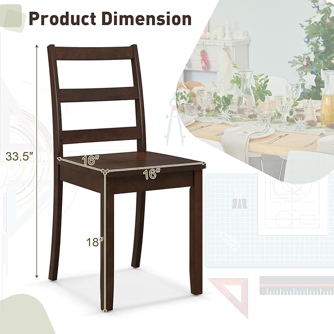 ERGOMASTER Wooden Dining Chairs Set of 4, Farmhouse Armless Wood Kitchen Chair with Back, Restaurant Side Chairs for Study, Dining Room, Brown