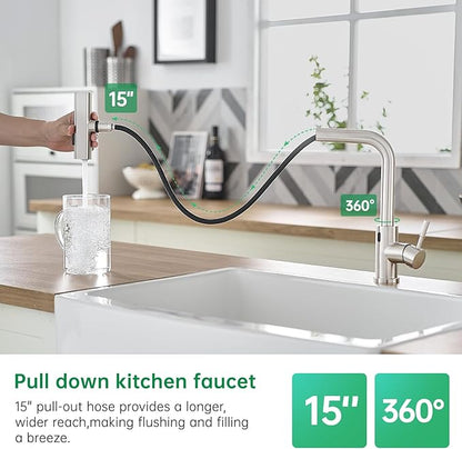 CENOSA Touchless Kitchen Faucet Motion Sensor Hands Free Single Handle Kitchen Sink Faucet with Pull Down Sprayer Brusshed Nickel