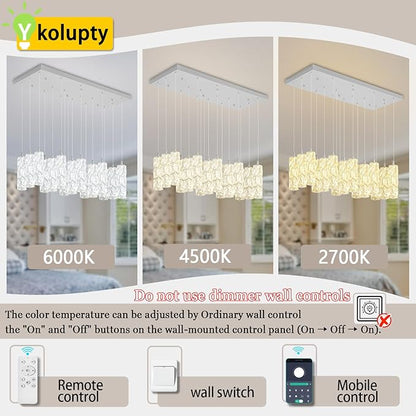 ykolupty Modern Rectangular Chandelier 16-Lights Crystal Chandeliers LED Dimmable Silver Linear Chandelier Flush Mount Crystal Pendant Light for Living Room Dining Room Foyer