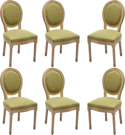 Linen Wooden Dining Chair Set of 6, Upholstered Farmhouse Dining Chair with Solid Wood Frame, Kitchen & Dining Room Chairs for Living Room, Restaurant, Bedroom (Green-Padded, Set of 6)