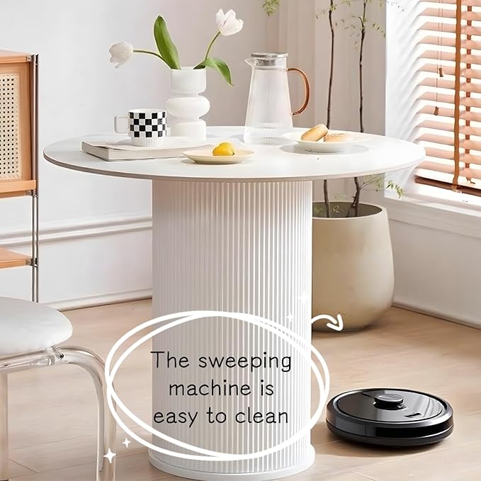 MIXL-Mid Century White Dining Tables, Farmhouse Round Kitchen Table, Small Circular Dinner Table for 3-4 People, White Circle Tables for Dining Room, Restaurant, Coffee, Cafe