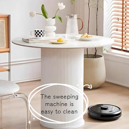 MIXL-Mid Century White Dining Tables, Farmhouse Round Kitchen Table, Small Circular Dinner Table for 3-4 People, White Circle Tables for Dining Room, Restaurant, Coffee, Cafe
