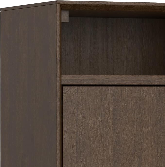 SIMPLIHOME Banting SOLID HARDWOOD 36 inch Wide Modern Industrial Entryway Storage Cabinet in Walnut Brown for the Living Room, Entryway and Family Room