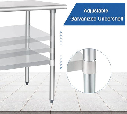 HARDURA Stainless Steel Table 30X60 Inches with Undershelf and Galvanized Legs NSF Heavy Duty Commercial Prep Work Table for Restaurant Kitchen Home and Hotel