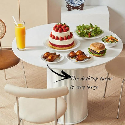 MIXL-Mid Century Modern Round Dining Table,40 Inches Dining Room Tables with Cylinder Base, White Dinner Table for 4 People, Farmhouse Circle Kitchen Tables for Dining Room, Kitchen and Apartment